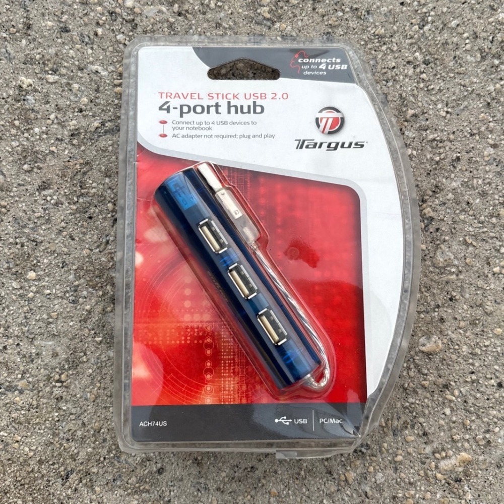 Targus Travel Stick USB 2.0 4-Port Hub Blue ACH74US PC Mac Laptop Expansion‎ New